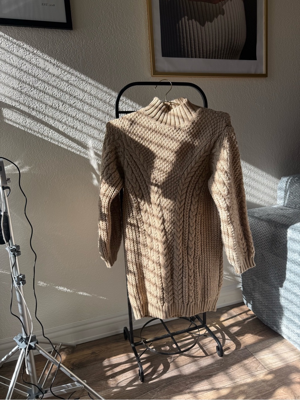 Mango Cable-Knit Turtleneck Sweater Dress - Beige